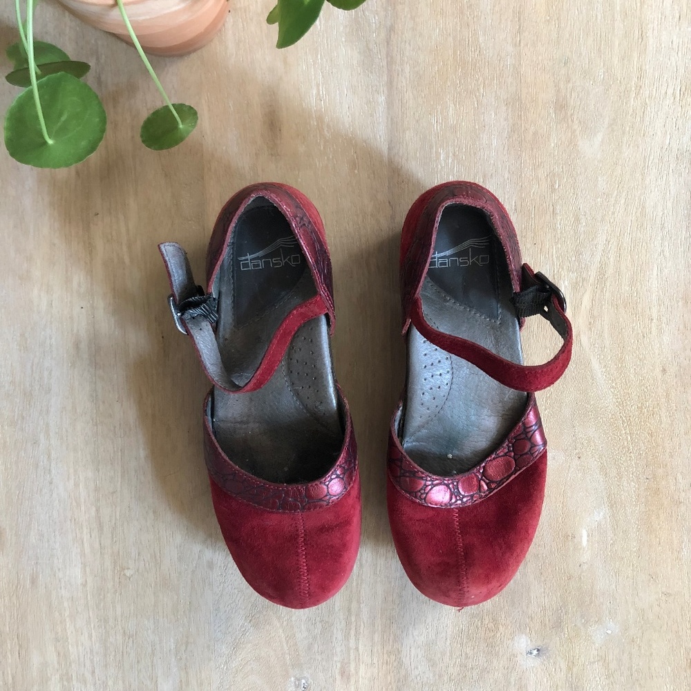 Dansko Red Suede Mary Jane Clogs - Size 37